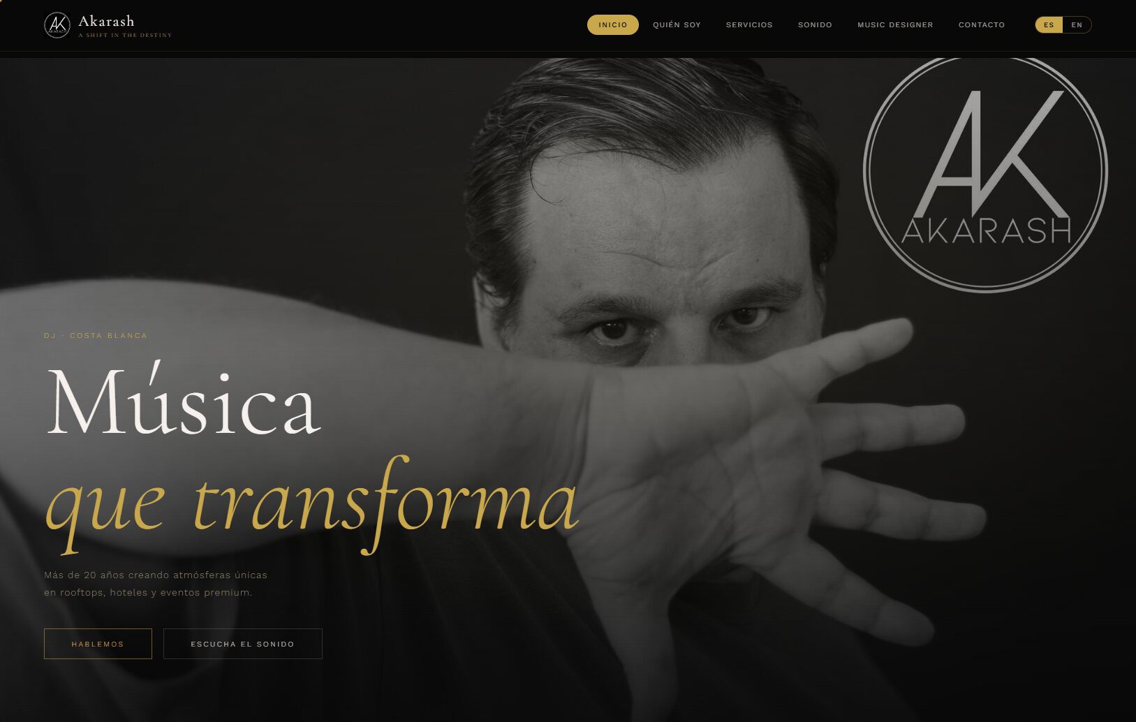 Captura de la web Akarash, DJ de música electrónica