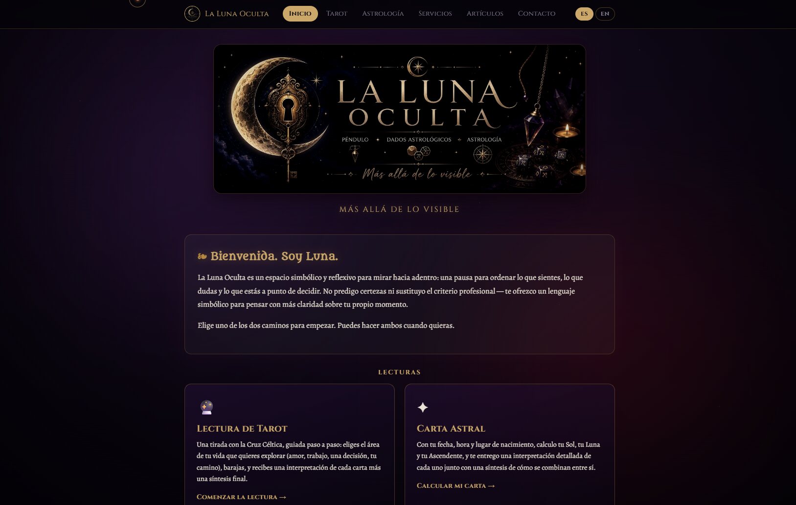 Captura de la web La Luna Oculta, tarot y astrología